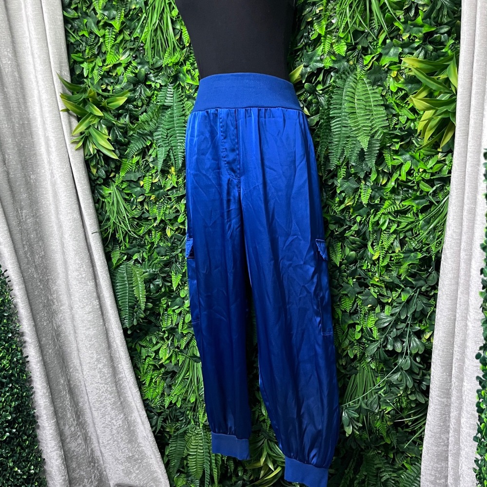 Vince Camuto Pants Medium Women Blue Satin Cargo Jogger Utility 3654 - Picture 8 of 8